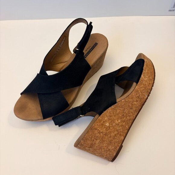 Clark's Women's Black Platform Wedge Sandal Size 7.5M - Picture 7 of 9